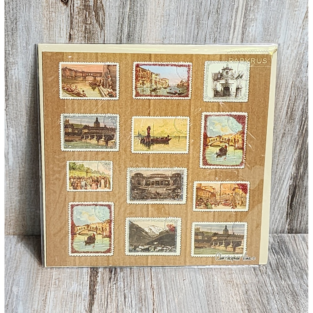Papyrus Christopher Vine Travel Postage Stamp Glitter Blank Greeting Card New